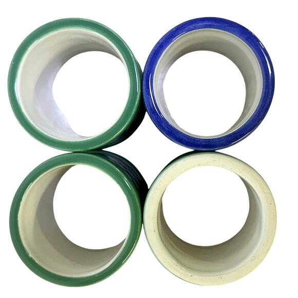 Villeroy & Boch Switch 3 1996-2020 Retired 4 Napkin Rings-Blue/Green/Leaf/Check - Picture 2 of 3